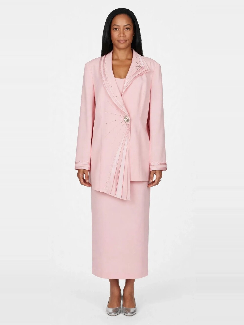 Capri Elegant Pink Pleated Women's Skirt Suit. Layers of Satin pleates Size 18.